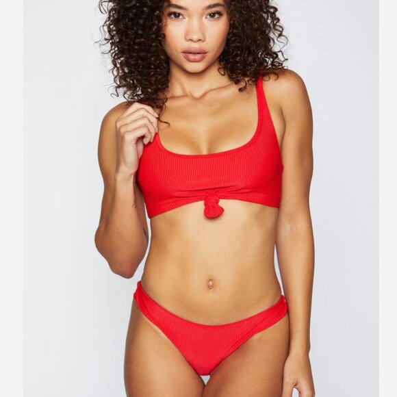 Frankies Bikinis Greer Red Ribbed Knot Front Bikini - Picture 1 of 9